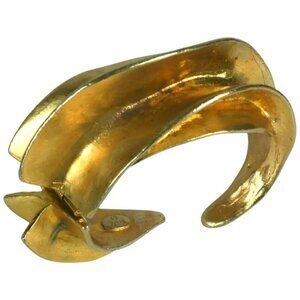 **RARE** KJL KENNETH J. LANE SATIN GOLD SCULPTURAL BRUTILIST CLAMPER BRACELET DR
